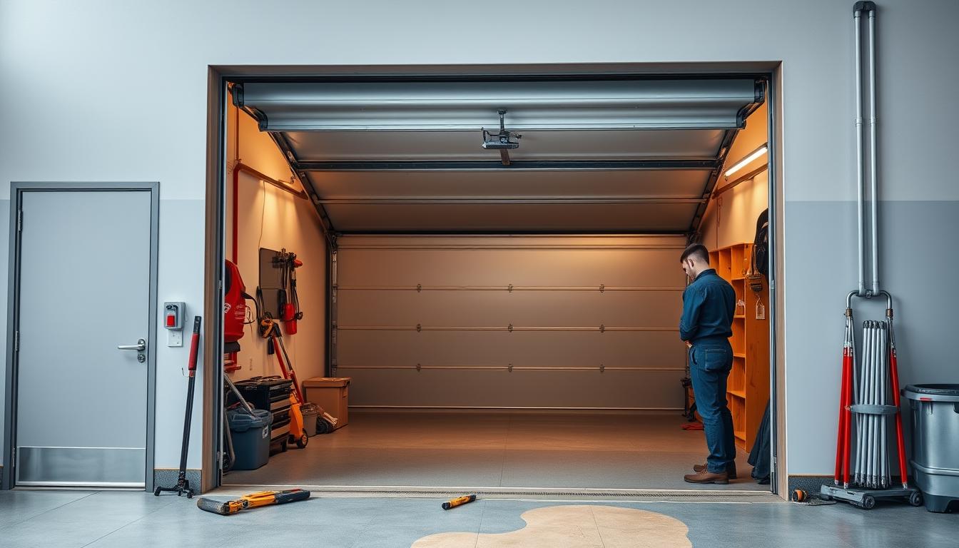 Technician servicing a garage door in Perth